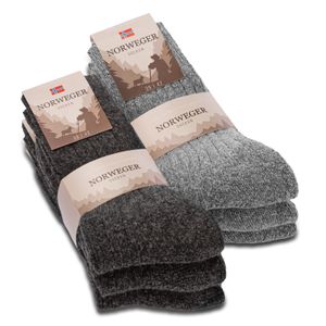 6 Paar Norweger Socken Herren Damen Wintersocken mit Wolle 20100 - GrauAnthrazit 43-46