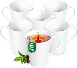KONZEPT Kaffeebecher aus Porzellan, 280 ml, Set 6er, Kaffee-Tassen zum Bemalen, Teetassen in Weiß
