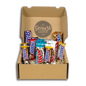 Genussleben Box mit 1kg Mix Snickers & Twix Riegeln im Mix