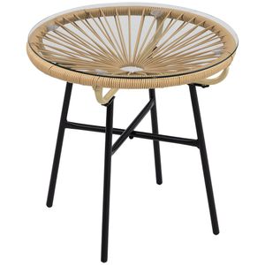 Outsunny Rat stolík, bistro stolík, konferenčný stolík so sklenenou doskou, okrúhly záhradný stolík, na terasu, balkón, čierna+béžová, 50 x 50 x 50 cm
