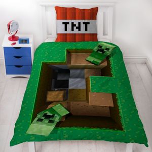 Minecraft Bettwäsche Set für Jungen · Kinderbettwäsche 135x200 80x80 cm aus 100% Baumwolle mit Reißverschluss und 3D Motiv Base