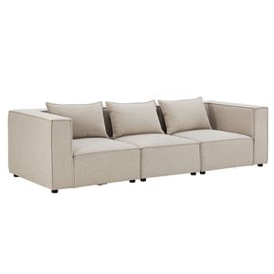 Juskys modulares Sofa Domas M - Couch Wohnzimmer - 3 Sitzer mit Lehnen & Kissen - Stoff Beige