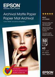 Epson Archival Matte Paper, DIN A3, 192 g/m², 50 Blatt, 19 x 308 x 432 mm, 1.44 kg
