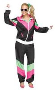 Trainingsanzug 80er Jahre Damen Kostüm Schwarz/Pink/Grün