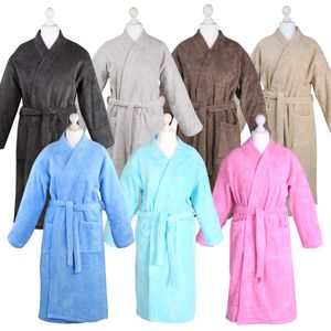 Bademantel Morgenmantel Saunamantel Kimono flauschig warm elegant Wellness Sauna S-XL in 7 Farben - 100% Baumwolle Frottee Kimono Bathrobe, Größe:L, Farbe:dunkelgrau