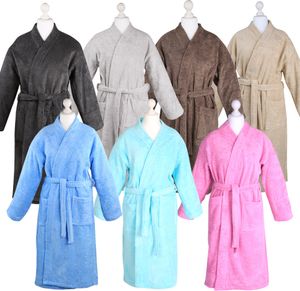 Bademantel Morgenmantel Saunamantel Kimono flauschig warm elegant Wellness Sauna S-XL in 7 Farben - 100% Baumwolle Frottee Kimono Bathrobe, Größe:L, Farbe:dunkelgrau