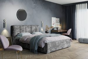 GRAINGOLD Polsterbett 200x200 cm Story - Doppelbett mit Bettkasten, Kopfteil & Lattenrost - Grau