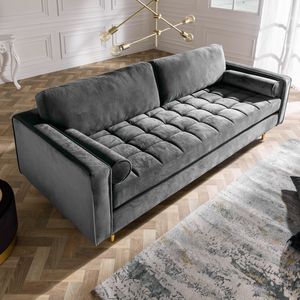 Design 3er Sofa COZY VELVET 220cm grau Samt Federkern 3er-Sofa Couch