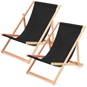 Sonnenstuhl Liegestuhl klappbar - Gartenliege Klappstuhl Holz Klappliege Strandliege Strandstuhl Holzklappstuhl max. Belastbarkeit 120 kg Schwarz 2 Stück