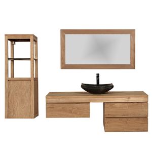 Kúpeľňová zostava nábytku Mark Teak masív - Šírka toaletnej skrinky: 90 cm - Šírka zrkadla: bez zrkadla - Počet nástenných skriniek: bez nástennej skrinky - Držiak uterákov: Vara