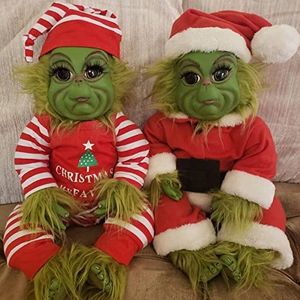 2 Stück Weihnachten Grinch Plüsch Puppe, Grinch Plüschtier Weihnachten deko, Weihnachten Puppen Plüsch Spielzeug Geschenk für Kinder