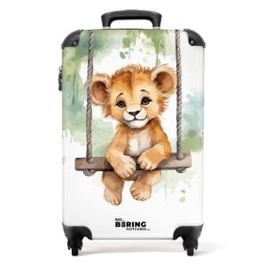 NoBoringSuitcases.com Handgepäck Koffer 55x40x20 cm, Kinderkoffer Tiere: Löwenjunges auf Schaukel, 36L