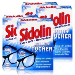 Sidolin Brillen Putztücher 20 Tücher - Extra Soft & Streifenfrei (4er Pack)