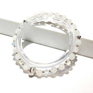 Natürlicher Mondstein 5 mm Perlen österreichischer Kristall 925 Sterling Silber Stretch-Armband