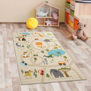Kinderteppich Safari / Straße Spielteppich waschbar beige Größe - 120 x 160 cm