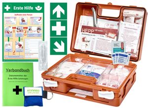 Erste-Hilfe-Koffer Quick -Komplettpaket- mit "Notfallbeatmungshilfe" für Betriebe DIN/EN 13157 + DIN 13164 - inkl. 1. Hilfe Aufkleber & Aushang