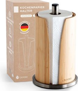EXITOSO Küchenrollenhalter - Bambus + Edelstahl - stehend