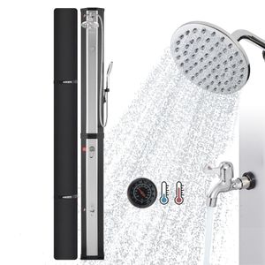 AREBOS solární sprcha 60 l | s ruční sprchou a teploměrem | teplota vody až 60 °C kempování u bazénu | kulatá sprchová hlavice | zacvakávací technologie