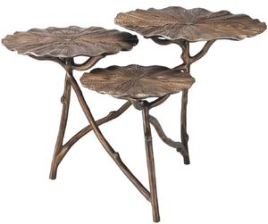 Casa Padrino Designer Beistelltisch Antik Messing 76 x 62 x H. 47 cm - Aluminium Tisch mit 3 Tischplatten - Luxus Wohnzimmer Möbel