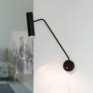 Moderne Wandlampe Zugschalter verstellbar in Schwarz Metall GU10 Strahler Wandleuchte Wohnzimmer Flur