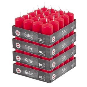 Hofer Stumpenkerzen Wachskerzen - Lange Brenndauer: 11 Stunden - 4 x 7 cm - Farbe Rot - 80 Stück