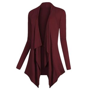 Damen Einfarbig Mantel Cardigan Front Cardigan V-Ausschnitt Warme Langarmjacke,Farbe:Weinrot,Größe:2Xl