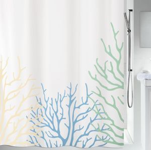 Spirella Anti-Schimmel Duschvorhang - Anti-Bakteriell, waschbar, wasserdicht, Polyester, „Coral“ 180x200cm Weiß