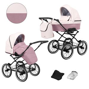Kinderwagen ROMANTIC Sportwagen Babywagen Babyschale Komplettset Kinder Wagen Set 2 in 1 (rosa eco, Rahmenfarbe: schwarz)