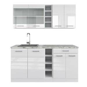 Vicco Single kitchen R-Line, 160 cm without worktop, White high gloss / white