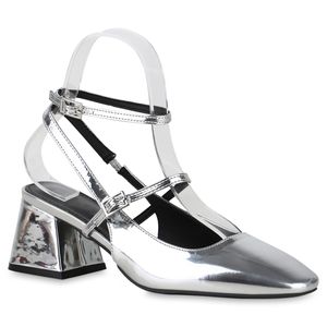 VAN HILL Damen Slingpumps Pumps Klassische Metallic Elegante Absatz-Schuhe 841165, Farbe: Silber, Größe: 36