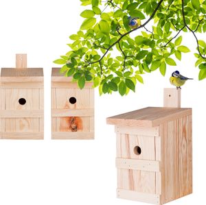 BigDean 3x Nistkasten für Meisen & Kleinvögel - Vogelhaus aus Massivholz - 27x17x17cm - Brutkasten handgemacht in Europa - Meisenkasten
