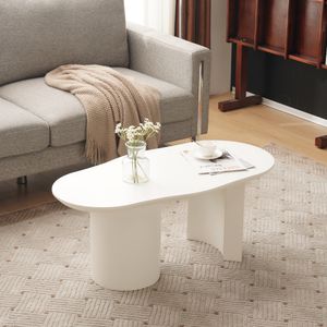 okwish 100 cm langer weißer unregelmäßiger Couchtisch - hochwertiges MDF, lackierte Oberfläche, weiß