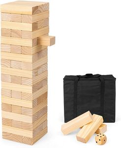 COSTWAY Darned Tower Game 54 bloků s kostkami a taškou na přenášení, dřevěná stolní hra s věží pro děti a dospělé Dovednostní hra z borovicového dřeva