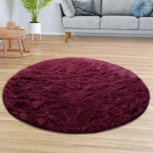TT Home Teppich Wohnzimmer Hochflor Langflor Weich Soft Modernes Einfarbiges Design Größe 80 cm Rund