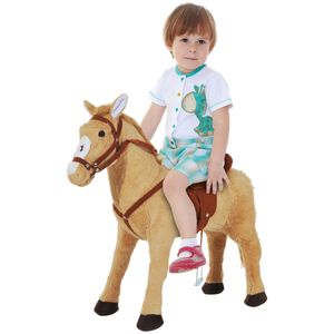 HOMCOM Jezdecký kůň Hrací kůň Plyšový kůň Hrací kůň pro děti Stojící kůň se zvukem Béžová 85 x 28 x 60 cm