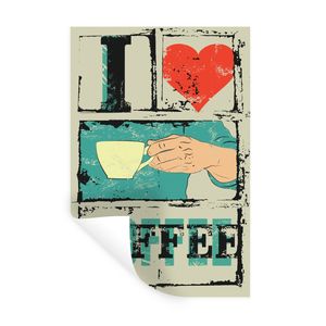 MuchoWow® Wandtattoo Wandsticker Wandaufkleber Kaffee - Zitate - Vintage - Sprichwörter - Ich liebe Kaffee 20x30 cm Selbstklebend und Repositionierbar - Sticker - Dekorfolie