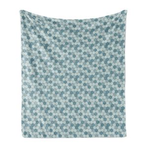 ABAKUHAUS Abstrakt Weich Flanell Fleece Decke, Geometrische Design-Hexagon-Muster Vintage-Patchwork Wie Unmodern, 175 x 230 cm, Pale Teal Blau Grau