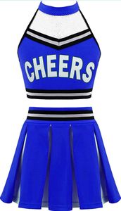 Mädchen Cheerleader Kostüm Gr. 170-176 Cm Zweiteiler Karneval Tanzbekleidung Crop Top und Rock Kinder Sport Tanzanzug