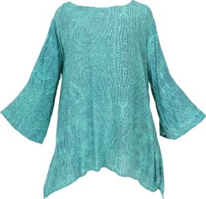 Tunika mit Trompetenärmeln für Starke Frauen, Plus Size Strandbluse - Türkis, Damen, Viskose, Blusen & Tunikas