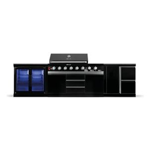 GORILLER® BLACKBACK M2 venkovní kuchyně, XXL plynový gril s dvojitou lednicí, extra pracovní plochou a úložným prostorem, nerezová ocel, černá barva GORILLER® BLACKBACK M2 venkovní kuchyně, XXL plynový gril s dvojitou lednicí, extra pracovní plochou a úložným prostorem, nerezová ocel, černá barva