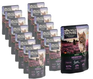 Dehner Wild Nature Katzenfutter Heidetal, Nassfutter getreidefrei / zuckerfrei, für ausgewachsene Katzen, Kaninchen / Huhn, 16 x 85 g Beutel (1.36 kg)