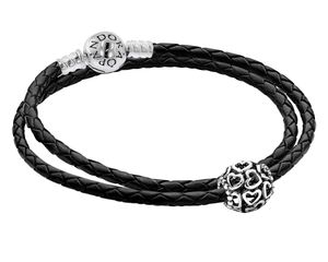 Pandora 51521 Damen Leder-Armband Starterset mit Charm Offene Herzen, 35 cm