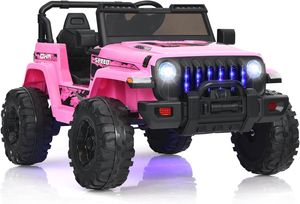 12V Kinder Elektroauto Jeep, Kinderauto mit 2,4G Fernbedienung & Scheinwefer & Musik, Kinderfahrzeug, Elektrofahrzeuge, Elektro Auto für Kinder ab 3 Jahren, bis zu 35 kg belastbar (Pink)