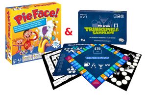 Partyspielebundle: Die große Trinkspielesammlung 20 Spiele Partyspiel + Hasbro Pie Face