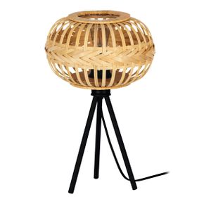 EGLO Stativ Tischlampe Amsfield 1, Tischleuchte aus Metall in Schwarz und Bambus in Natur, Leuchte, Holz Lampe für Wohnzimmer und Schlafzimmer, E27