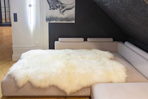 Lammfell Weiß XXXXL – 200-210x110-120 cm - Echtes Schaffell, Natürliche Teppich für Wohnzimmer, Flauschiges Deko-Fell für Schlafzimmer