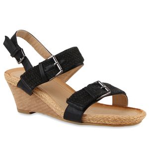 Mytrendshoe Dámske sandále na klinoch Bast Sandals Buckles 810867, Farba: Black, Veľkosť: 39