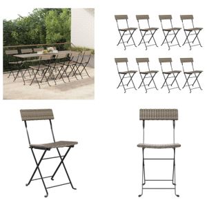 vidaXL Bistrostühle 8 Stk. Klappbar Grau Poly Rattan und Stahl - Klappbarer Bistrostuhl - Klappbare Bistrostühle - Gartenmöbel - Outdoor Möbel