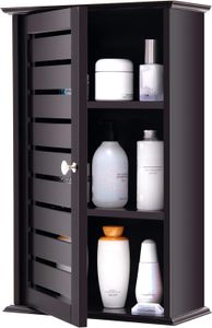 COSTWAY Hängeschrank für Bad, Wandschrank mit 1 Tür & 2 verstellbaren Regalen, Badschrank Medizinschrank für Küche Badezimmer Eingang, 35,5 x 15 x 56cm