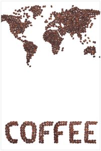 Wallario Poster - Weltkarte mit Schriftzug aus Kaffeebohnen, Kunstdruck Größe: 61 x 91,50 cm